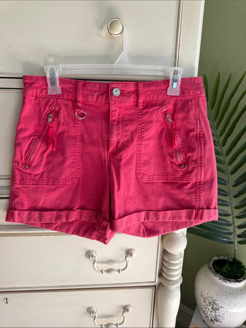 White House Black Market Hot Pink Zip-Pocket Cuffed Shorts